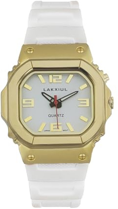 LAKXIUL Orologio parlante vocale inglese per non vedenti, ipovedenti o anziani, cassa dorata, cinturino bianco