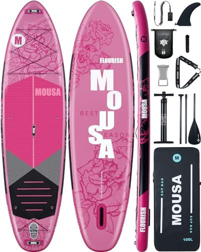 MOUSA 11’ * 35 Extra Wide Inflatable Stand Up Paddle Board, Stable Paddleboard SUP for 2 People/Family, Anti-Slip Full EVA Deck,Shoulder Strap, 3 Handles, 100L Backpack, All-Round Sup Board, Big Fin