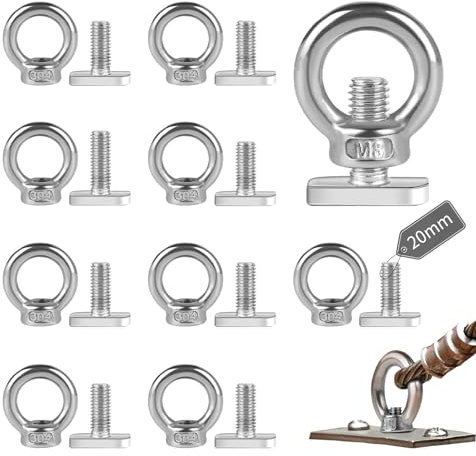 EXLECO 10 Pcs Ecrous à œil de Taille M8 Tige Filetée M8*20mm Écrou à Anneau de Levage Boulon à œil Anneaux en Inox D'écrous à Anneau Femelle Boulon à Oeil pour Raccord de Corde Accessoires de Levage