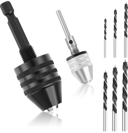 2 Portabrocas Taladro con 6 Brocas MetáLicas, Mandril para Taladro 0,6-8mm Accesorios Taladro 0,3-3,4mm, Portabrocas Sin Llave Taladro para Microtaladros, Herramienta De ConversióN