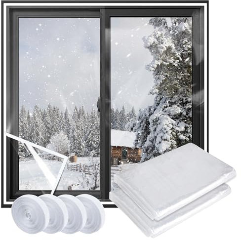 Shackcom 2 Pack Adjustable Window Insulation Kit 47inX63in(120X160cm) for Winter Keep Cold Out, Cut-Table Transparent Film, Easy to Open for Ventilation, Reusable Plastic Window wrap