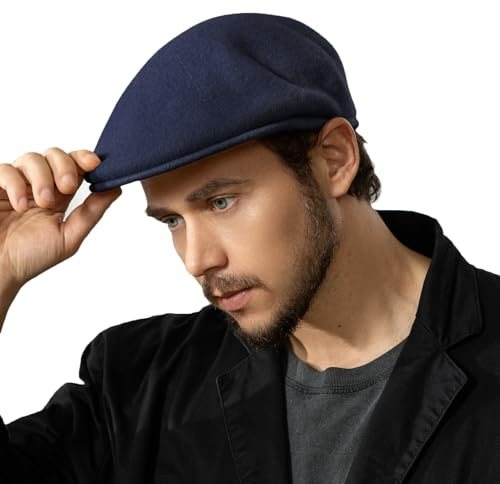 Gorras de mezcla de lana para hombre, gorra Newsboy, gorra plana clásica Ivy Cabbie, sombrero Gatsby, boina de invierno para hombre, Azul marino, Medium