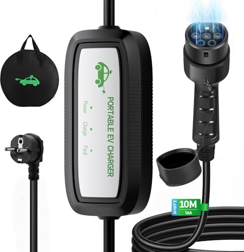 EVJUICION Caricabatterie per auto elettriche, Tipo 2 da 10 metri, caricabatterie portatile per veicoli elettrici Tipo 2 16 A, cavo di ricarica rapida per veicoli elettrici, con custodia IEC 62196-2