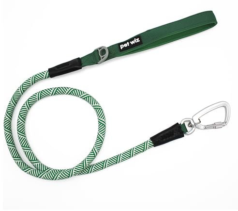 Premium Dog Rope Lead with Secure & Lightweight Aluminium Carabiner Clip | 1m Length, Padded Comfortable Handle, Stylish Black & Green Design | Perfect for Dogs up to 30kg (Green)
