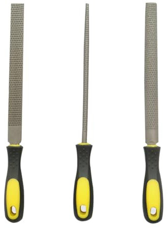 JOYIAL 3-stück Metallfeilenset, Profi Metallfeile, Flachstumpfeile, Halbrundfeile, Rundfeile, für Metall, Holz, 20 cm, Silber, Kohlenstoffstahl