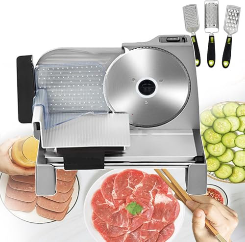 LYDBMYT Trancheuse à Viande en Acier Inoxydable, Couteaux et trancheuses électriques, Machine de découpe, Lame Amovible en Acier Inoxydable de 7,5 Pouces et Chariot à Aliments
