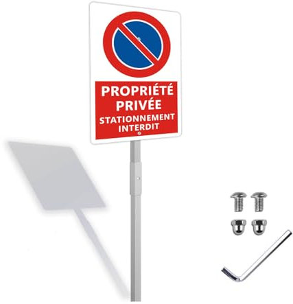 Panneau Propriété Privée Stationnement Interdit avec Piquet,Interdire une entrée dans une propriété privée Panneau de sécurité 20x30cm mm -Aluminium de 1 mm