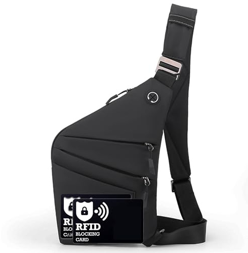 ibalulu Marsupio Antifurto Multifunzione, Borsa a Tracolla con Tasche Multiple, Marsupio Donna Resistente all'Acqua, Borsello Uomo Tracolla Sicuro per Viaggi (AS018-Destra-Nero)