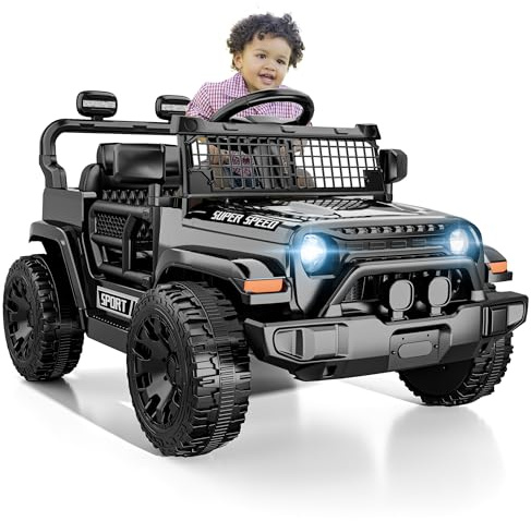 TRINEAR 12V Ride on Car with Parent Remote Control, Toddler Electric Car with Spring Suspension, LED Lights & Music Player - Safe Battery Toy for Kids, Christmas & Birthday Gift, Black