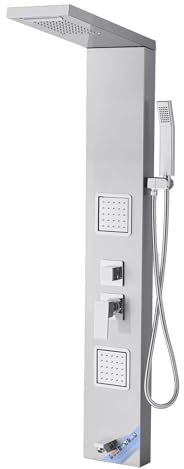 VEVOR Pannello Doccia Sistema a Torre 5 Modalità, con Soffione Doccia, 1345 mm Colonna in Acciaio Inox, Sistema Massaggio a Parete, con Doccetta, Beccuccio per Vasca, 2 Getti Corporei