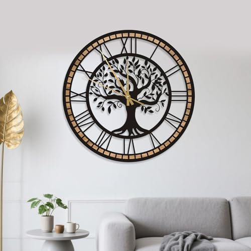 GEXHSRGD Wall Clocks for Living Room Decor - Tree of Life Big Wall Clock, Quiet and No Ticking Suitable for Wall Decor, Living Room Decoration, Kitchen Decoration(16 in)