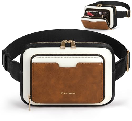 RAINSMORE Riñonera Mujer Elegante Impermeable Bolso Bandolera Pequeño de PU Cuero Cinturón Ajustable Regalos para Shopping Casual