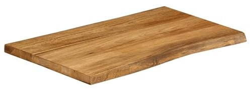 Eleganz Massive Mangoholz Tischplatte 90x60x2,5 cm in Eichen-Optik - Naturbelassene Baumkante für rustikale Einrichtung, langlebig & umweltfreundlich