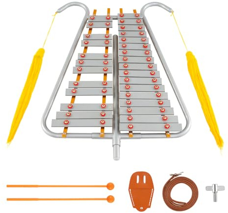 FANTASK 29 Noten Glockenspiel, Gürtelclip und Gürtel, Percussion Instrument, Aluminium Marsch-Xylophon mit verstellbarem Griff, 2 Schlägeln, Metallophon für Kinder und Erwachsene
