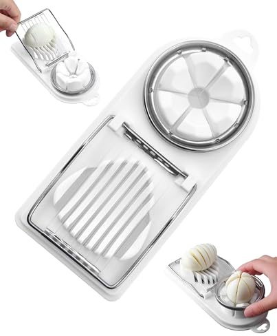 LOZTBUE 1 pezzo Tagliauova sode 2 in 1, Taglio facile e veloce - Fette o spicchi, Accessori da cucina Piatti graziosi,Bianco