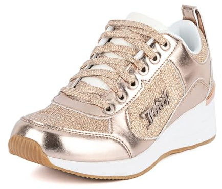 Juicy Couture Lace-Up Women's Fashion Sneakers - Casual Shoes for Tennis and Everyday Walking, Rose Gold Glitter, 7 UK