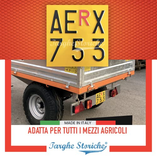 Targhe Storiche srl Targa Ripetitrice Rimorchio Agricolo in Alluminio Catarifrangente con Caratteri Punzonati in Rilievo, Quadrata in Giallo Reflex, Made in Italy - Targa Decorativa