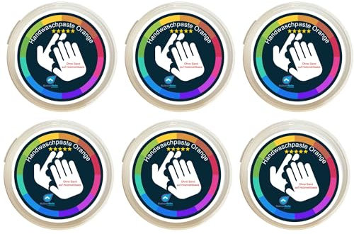 KaiserRein Handwaschpaste Orange 6x 500 ml Eimer Werkstatt, Hobby, fett und Öl lösende Handwaschpaste Hand-Reiniger Händereiniger gegen Verschmutzungen durch Fett, Öl und Schmutz Sandfrei