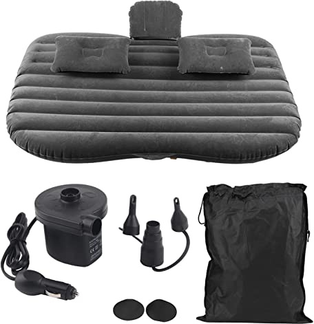 Ejoyous Car Inflatable Air Bed, 2 Person Inflatable Mattress with Electric Air Pump, 2 Inflatable Pillows, Black, Medium, PVC, Waterproof, 150kg Capacity, Suitable for Car, Camping, Traveling