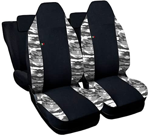 Susy Shop Sitzbezüge kompatibel für Up hinten teilbar 2/3 Vordersitzbezüge mit Kopfstütze, Sitzbezüge für Autositze in verschiedenen Farben (Schwarz - helle Camouflage)