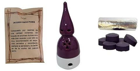 DoraZen Incensario Nazareno Morado&Blanco/incensarios religiosos/incensarios de Barro/incensarios Originales/incensario Semana Santa más 50 gr Gran Poder.
