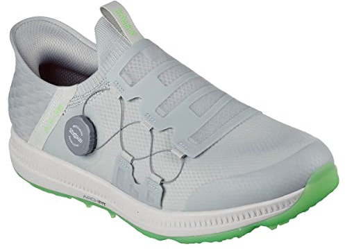 Skechers Men's Go Golf Elite 5 Arch Fit Waterproof Slip in Golf Shoe, Gray/Lime Spikeless, 9