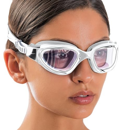 AqtivAqua Lunettes de Natation Lunettes Piscine Enfants Adultes Femme Homme DX-H (Argent Métallique, Étui Argent, Verre Teinté)