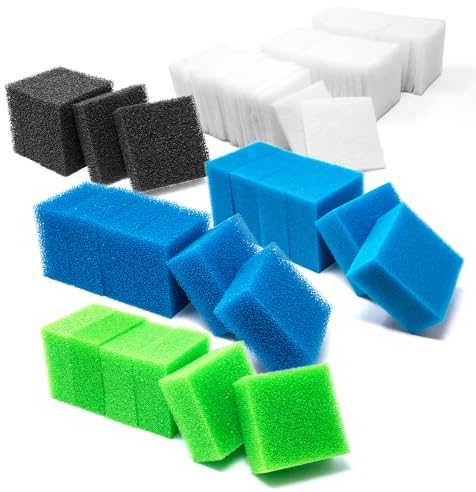 VIALIA 74x Filterschwamm Aquarium kompatibel mit Juwel Standard BioFlow 6.0/ L, 6X Kohlefilter, 6X Grobfilter, 6X Nitrat, 6X Feinfilter, 50x Polyfilter, Aquarium Schwämme