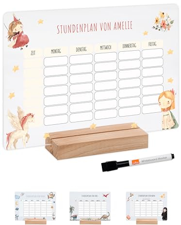 Bärenfreunde - Personalisierbarer & Abwaschbarer Stundenplan aus Acryl + Stift, Holzhalter - Einschulung Geschenk, Schultüte zum Schulanfang oder Grundschule (Fee,ohne Holzhalter)