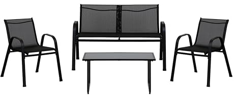 Totò Piccinni Set MARSIGLIA salottino completo di divano 2 poltrone e tavolino in metallo e textilene (Nero)