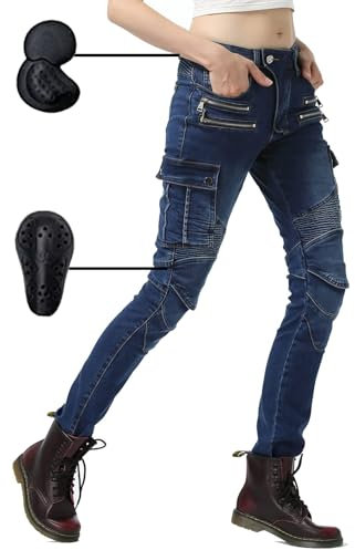 Jeans da Moto da Donna, Pantaloni da Moto Elastici Sottili da Donna, con Armature CE Rimovibili per Anca e Ginocchio, Pantaloni da Moto da Corsa (Blue,L)
