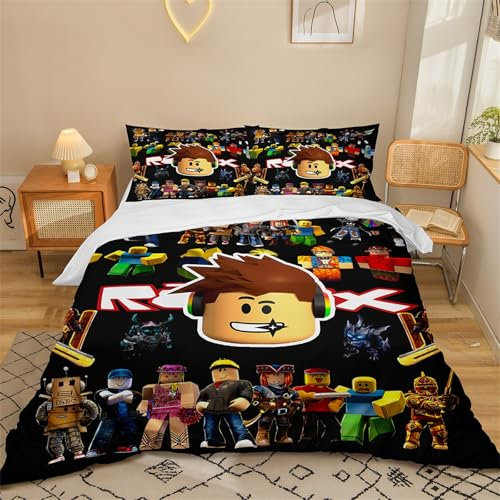 PYTRARTY Rob-lox Juego de ropa de cama de 135 x 200 cm, 3 piezas, incluye 1 funda nórdica pura Rob-lox con cremallera y 2 fundas de almohada de 80 x 80 cm