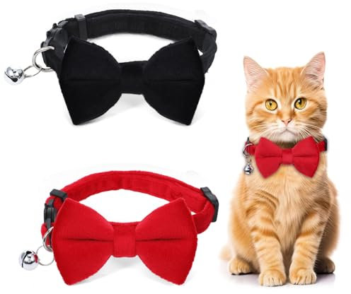YUXIANLB Lot de 2 colliers pour chat avec clochette et nœud papillon en velours - Accessoires amovibles pour chat