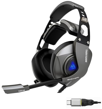 ZYKEJJDDAK Auriculares ajustables sobre la oreja con micrófono integrado, cancelación de ruido 7.1, sonido envolvente que mejora los juegos