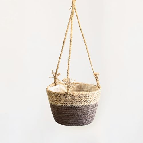 YANJINGHE Cestino da Fiori Sospeso, Cesto per Piante in Corda di Cotone, Appendiabiti per Piante, Vaso da Fiori Sospeso, Tessuto a Mano Vaso per Piante da Appendere per Indoor e Outdoor (Caffè D)