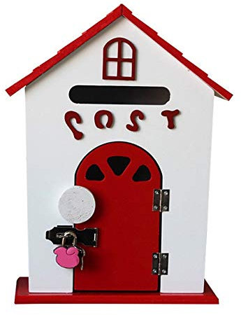 NSTVVEE Cassetta Postale retrò in Legno, Cassetta dei Suggerimenti, con Serratura, per Posta, Lettere e giornali, Decorazione da Giardino per Matrimoni (Rosso)