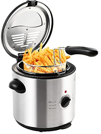 WOTZOV Friteuse électrique 1,5 L Friteuse avec fenêtre de visualisation Friteuse en Acier Inoxydable Température jusqu'à 190 °C Technologie pour Zones Froides Panier à huil