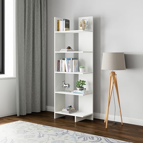 [en.casa] Libreria a 5 Ripiani Scaffale Multiuso con Vani Aperti Mobile Espositore per Libri Decorazioni Soggiorno Camera da Letto Studio 176 x 62 x 29 cm - Bianco