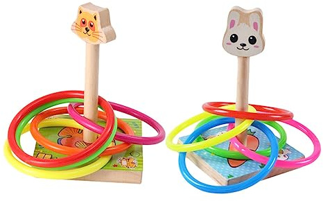 WOONEKY Jeu de Lancer Anneaux en Matière Naturelle avec Animaux pour Maternelle Accessoires Éducatifs pour Motricité Fine et Coordination Œil-Main Set de Animaux et Couleur Aléatoire