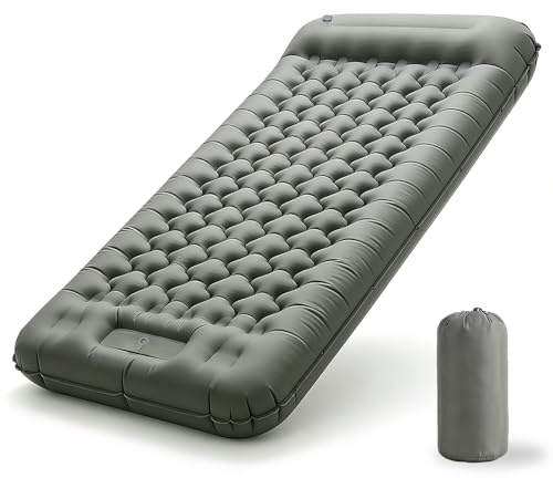BLUEVER Materasso Gonfiabile Extra Spesso e Extra Largo, Materasso da Campeggio con Pompa a Piedi, Leggero e Durabile per Outdoor Camping (Grigio)