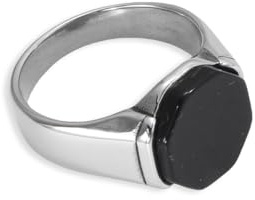 Generisk sigillring för män, svart onyx, silverfärgad, åttakantig sten, polerad, statementsmycke