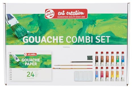 Talens Art Creation Einsteiger-Set Gouache-Malerei mit 12 Farben (12-ml-Tuben), Pinsel, Palette, Papier, Bleistift & Radiergummi