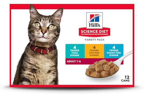 Hill's Science Diet Adult 1-6 Wet Cat Food Variety Pack, Chicken, Tuna, & Ocean Fish, 5.5 oz. Cans, 12-Pack