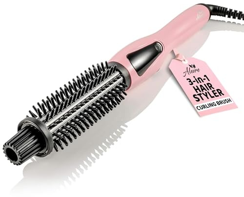 Alure Heated Styling Brush - 3-in-1 Ionic Hair Curler/Straightener with Anti-Scald Nylon Bristles, Electric Curl Wand for All Hair Types, Ideal as a Curling Iron Alternative for Short Hair and Styling