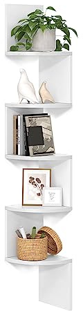 VASAGLE Corner Shelf Wall Mount, 5-Tier Floating Corner Bookshelf
