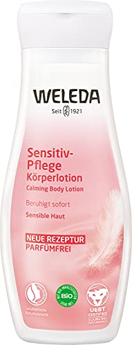 WELEDA Bio Sensitiv Bodylotion - Naturkosmetik Körperpflege Lotion mit Kokosöl & Jojobaöl lindert Haut Juckreiz. Natürliche Körperlotion zur Pflege von empfindlicher & sensibler Haut (vegan, 200ml)
