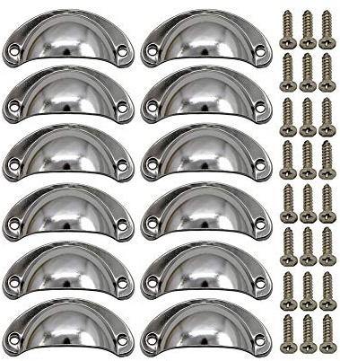 BOZONLI 12 Pack Retro Metal Kitchen Cupboard Drawer Cabinet Door Handles Knobs Chrome White Shell Cup Pull Handle