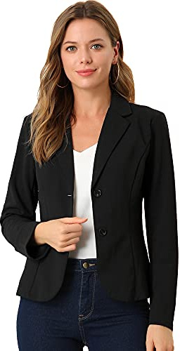 Allegra K Women's Work Office Blazer Stretch Lapel Collar Long Sleeve Jacket Suit Blazer Medium Black