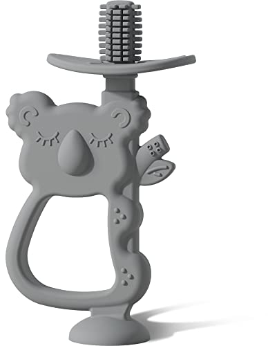 Moonkie Beißring mit Saugfuß, Zahnbürste, Spielzeug aus Silikon, BPA-frei Zahnungshilfe für Baby und Kleinkind 6 Monate+ (Koala Lunar Grau)