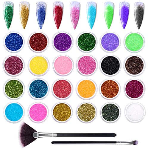 24 färger glitterset för naglar, fint glitterpulver nageldesign tillbehör paljetter pyssel nagelkonst glitter med borste för ansikte kropp gör-det-själv nagelkonst smink